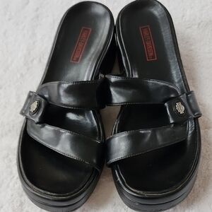 Harley-Davidson Women's Black Leather Slides Size 6.5 Preowned